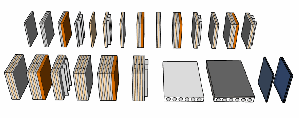 Illustration des différents types de parois disponibles dans AcouS STIFF